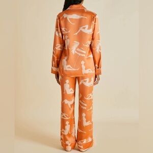 BNIB Olivia von Halle Silk Satin Pajama Set size 1 XS Orange silk pajamas set